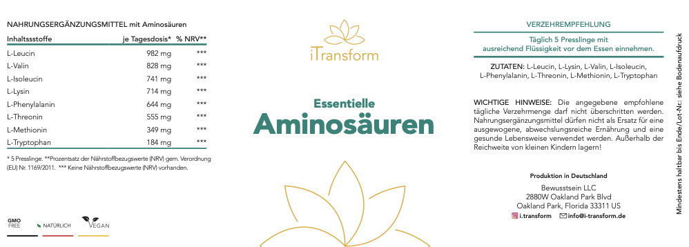 Essentielle Aminosäuren vegan 🌱 5g, 150 Tabletten