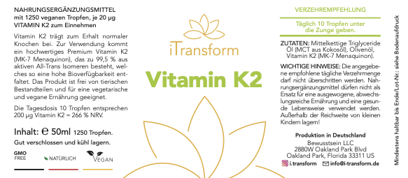 Vitamin K2 MK-7 Vegan 50ml, 200ug