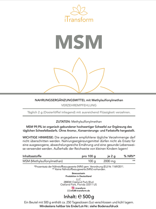 MSM Pulver vegan 🌱500g Gelenk-Gefäßfit